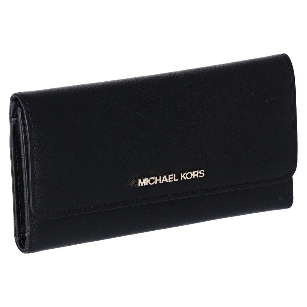 Michael Kors Jet Set Travel Large Trifold Wallet Black Saffiano Leather
